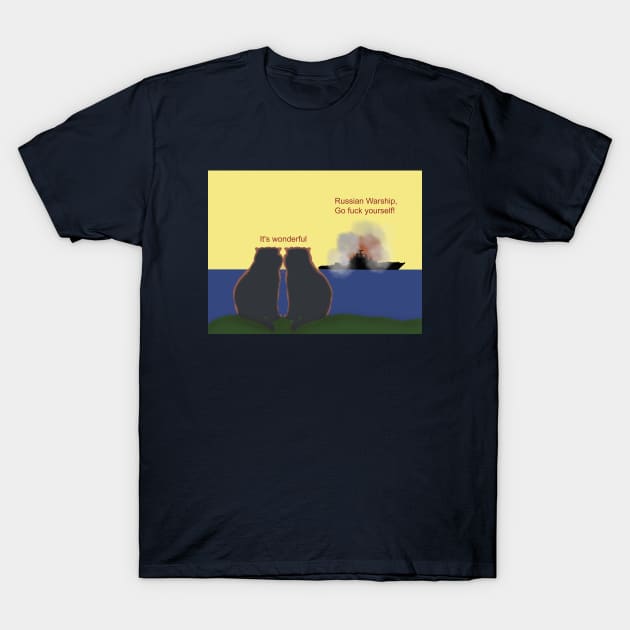 Best cats watch a Russian warship sunk T-Shirt by KateQR